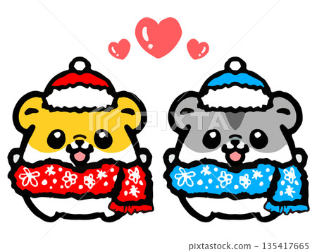 穿著冬裝的可愛倉鼠塗鴉風格插畫 4 135417665