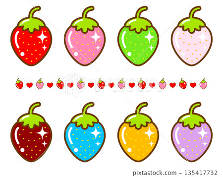 Simple strawberry illustration material set 3 135417732
