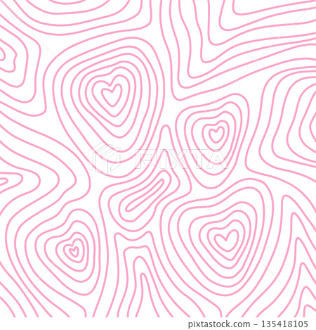 Pink contour love topographic line background. Heart romantic map lines. Vector hand drawn backdrop Pink contour love topographic line background. Heart romantic map lines. Vector hand drawn backdrop 135418105