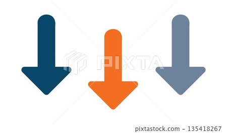 Minimal colorful downward arrows illustration set with rounded shapes, modern flat direction icons for navigation design, user interface elements, infographic graphics, visual guides Minimal colorful downward arrows illustration set with rounded shapes, modern flat direction icons for navigation design, user interface elements, infographic graphics, visual guides 135418267