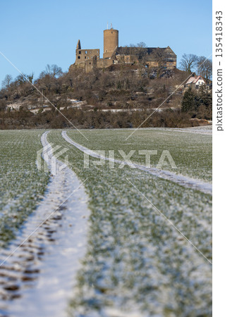 Gleiberg Castle in winter setting, Wettenberg, Hesse, Germany, Europe Gleiberg Castle in winter setting, Wettenberg, Hesse, Germany, Europe 135418343