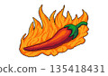 Pixel art hot chili pepper on fire 135418431