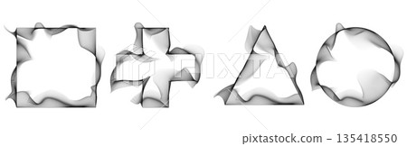 Abstract composition of geometric shapes with smooth light lines. Black and white minimalism, dynamic waves creating the effect of depth and movement. Modern digital style. 135418550