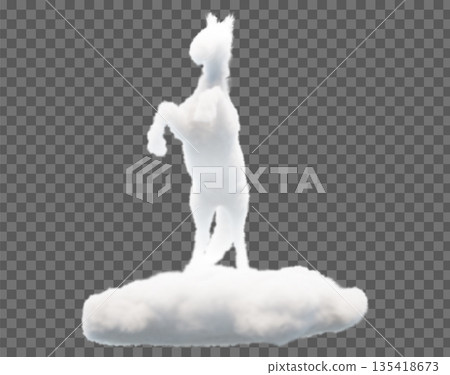 Vector image of clouds in the form of a rearing horse. Soft lines and gentle gradients create a feeling of lightness and airiness, perfect for fantasy and creative projects. Vector image of clouds in the form of a rearing horse. Soft lines and gentle gradients create a feeling of lightness and airiness, perfect for fantasy and creative projects. 135418673
