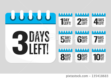 Countdown daily page calendar icon - 3 days left Countdown daily page calendar icon - 3 days left 135418683