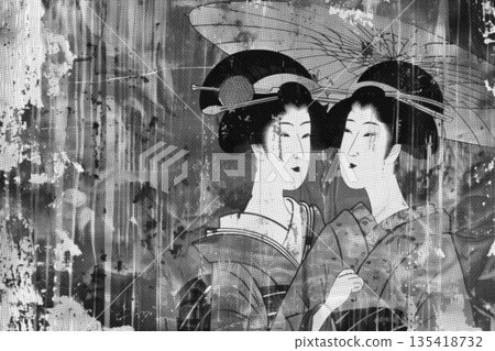 monochrome antique Japanese Illustration of a girls monochrome antique Japanese Illustration of a girls 135418732