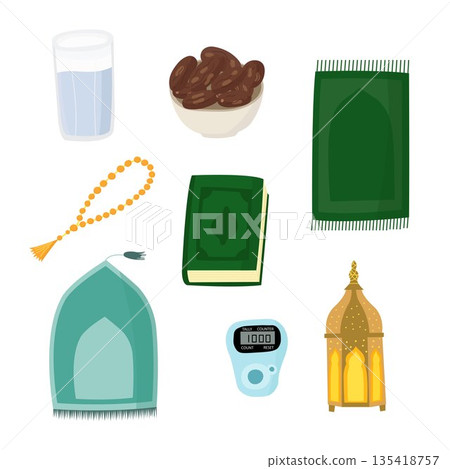 Ramadan prayer illustration set stickers in flat 135418757