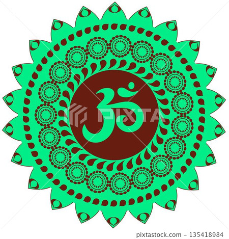 Colorful green ornate mandala with aum sign Colorful green ornate mandala with aum sign 135418984