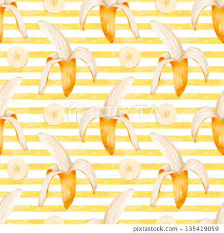 Vibrant Watercolor Depiction Of Peeled Banana With Slices For Healthy Snack Advertising And Packaging Design 135419059