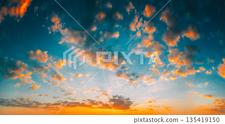 Blue, Orange And Yellow Colors Summer Sunset Sunrise Sky Blue, Orange And Yellow Colors Summer Sunset Sunrise Sky 135419150