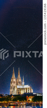 Night View Of Cologne Cathedral, Germany. Europe 135419166