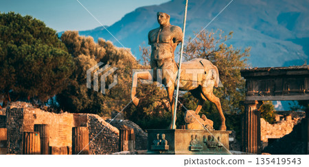 Pompeii, Italy. Statue Of Centaur On Territory Of Forum Pompeii, Italy. Statue Of Centaur On Territory Of Forum 135419543