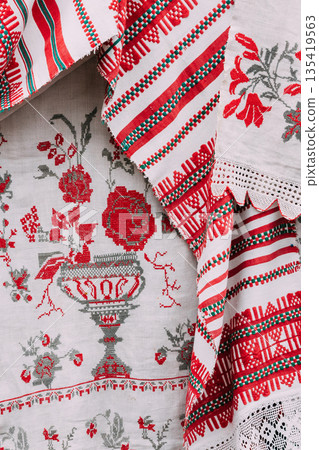 Belorussian Ethnic National Folks Ornament On Clothes. Slavic Traditional Pattern Ornament Embroidery 135419563