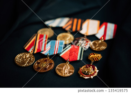 Anniversary Medals Of A Victory In The Great Patriotic War On A Coat Anniversary Medals Of A Victory In The Great Patriotic War On A Coat 135419575
