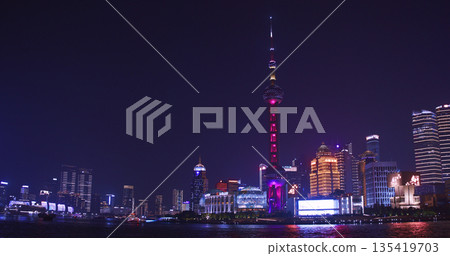 Dramatic nighttime panorama of Shanghai with dazzling skyscraper Dramatic nighttime panorama of Shanghai with dazzling skyscraper 135419703