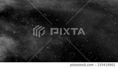 Freeze motion of natural snow falling with fog on black background 135419902