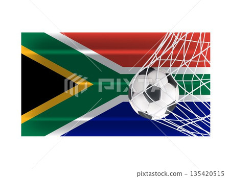 South Africa National Flag with Soccer Ball in Goal Net South Africa National Flag with Soccer Ball in Goal Net 135420515