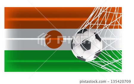 Niger National Flag with Soccer Ball in Goal Net - Sports Competition and Football Championship Concept 135420709