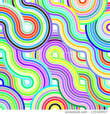 An abstract pattern of multi-colored concentric circles that creates a holographic effect. Vibrant color transitions and smooth lines give the image a dynamic and hypnotic style. An abstract pattern of multi-colored concentric circles that creates a holographic effect. Vibrant color transitions and smooth lines give the image a dynamic and hypnotic style. 135420937