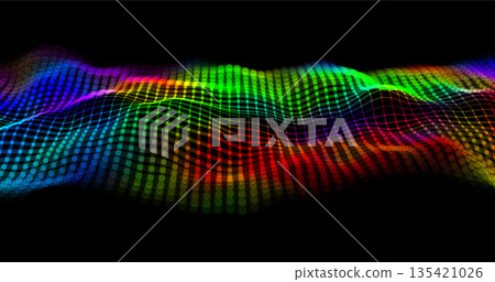 Abstract winding lines of different colors on a black background. Vector illustration in concept technology, science, music, modernity. Abstract winding lines of different colors on a black background. Vector illustration in concept technology, science, music, modernity. 135421026