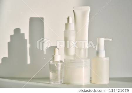 Skincare product packaging with minimal white cosmetics 135421079