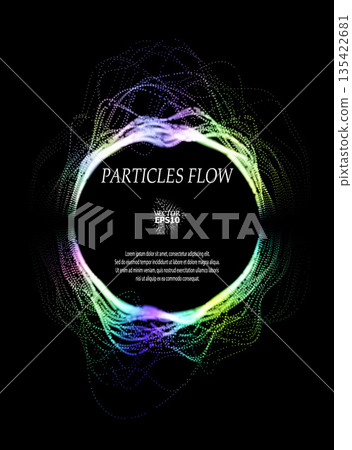 Colored sound waves from particles on a black background. Contrast emphasizes the difference in structure. Abstract style, sound design, data visualization. Colored sound waves from particles on a black background. Contrast emphasizes the difference in structure. Abstract style, sound design, data visualization. 135422681