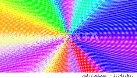 Bright concentric circle pattern with rainbow palette. Style op art, psychedelic, digital abstraction. 135422685