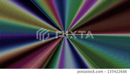 Bright concentric circle pattern with rainbow palette. Style op art, psychedelic, digital abstraction. 135422686