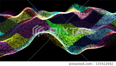 Abstract winding lines of different colors on a black background. Vector illustration in concept technology, science, music, modernity. Abstract winding lines of different colors on a black background. Vector illustration in concept technology, science, music, modernity. 135422692