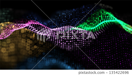Abstract winding lines of different colors on a black background. Vector illustration in concept technology, science, music, modernity. Abstract winding lines of different colors on a black background. Vector illustration in concept technology, science, music, modernity. 135422696