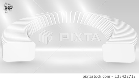 Bright 3D abstraction with an array of smoothly curved objects. Gradient colors. Futuristic style with a dynamic effect of movement. Bright 3D abstraction with an array of smoothly curved objects. Gradient colors. Futuristic style with a dynamic effect of movement. 135422712