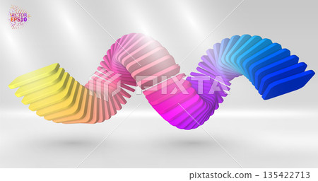 Bright 3D abstraction with an array of smoothly curved objects. Gradient colors. Futuristic style with a dynamic effect of movement. 135422713
