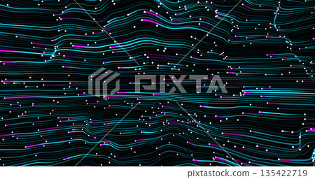 Wave pattern vector. 3D glowing abstract digital particles background. Technology concept. Abstract background. Future vector illustration. 135422719