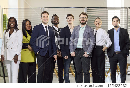 Happy diverse business team posing in office after meeting, confident colleagues 135422982