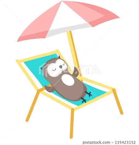 Owl rest on beach vector, vacation relax icon Owl rest on beach vector, vacation relax icon 135423152