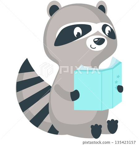 Raccoon cute animal reading book vector icon Raccoon cute animal reading book vector icon 135423157