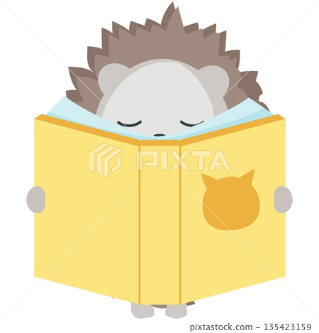 Hedgehog vector cartoon animal with book icon Hedgehog vector cartoon animal with book icon 135423159
