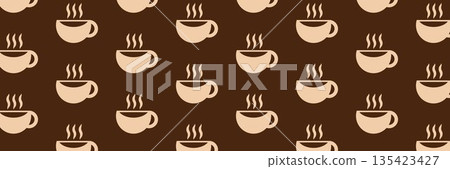 Seamless pattern of coffee and tea cups, simple geometric background. Vector illustration. 135423427