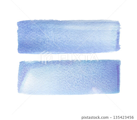 Abstract hand drawn wide watercolor brush strokes blue, light, sky, sea, purple with granulation texture in blue. Artistic design element for creative project. 135423456
