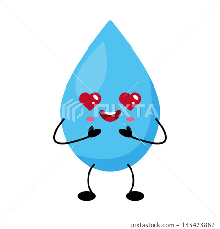 Cute Kawaii Water Drop Character With Love Eyes Cute Kawaii Water Drop Character With Love Eyes 135423862