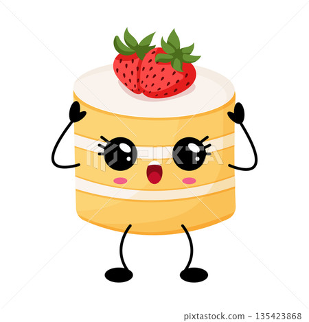 Cute Kawaii Strawberry Cake Dessert Character 135423868