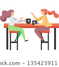 Girl friends chatting drinking coffee in cafe vector icon isolated on white 135423911