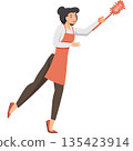 Woman in apron with dust brush vector icon isolated on white 135423914