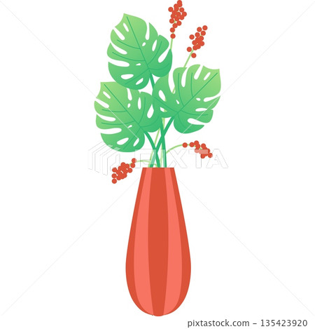 Decorative flower bouquet in vase vector icon isolated on white Decorative flower bouquet in vase vector icon isolated on white 135423920