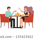 Man and woman romantic couple having snack in cafe vector icon isolated on white 135423922