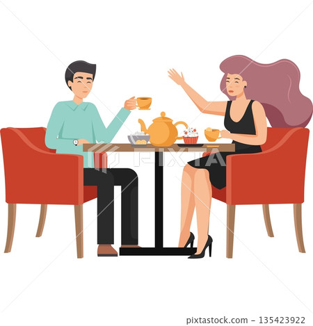 Man and woman romantic couple having snack in cafe vector icon isolated on white 135423922