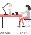 Woman freelancer brainstorming working at laptop computer at home office vector icon 135423926