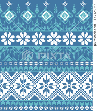 Classic White and Blue Floral Theme Traditional Cross-Stitch Embroidery Pattern Style 135423933
