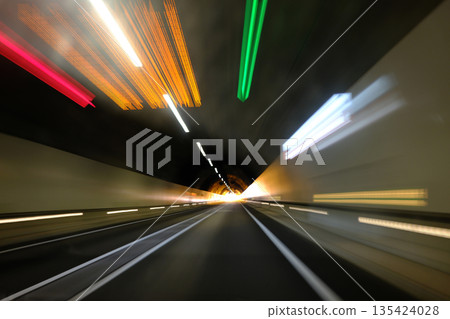 Heavy traffic congestion on highway with cars, tunnels, and traffic signals. Heavy traffic congestion on highway with cars, tunnels, and traffic signals. 135424028