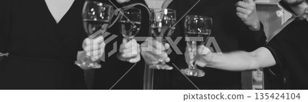 Friends enjoying a Halloween party at a bar making a toast Friends enjoying a Halloween party at a bar making a toast 135424104